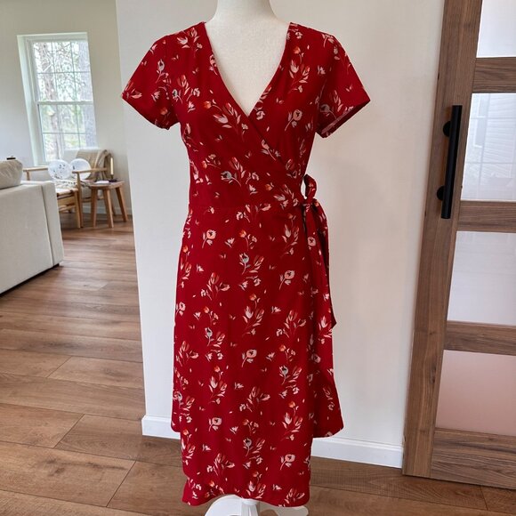 Kosan | Go Travel Dress Womens Small Red Floral Convertible Wrap Pockets Stretch - Picture 3 of 12